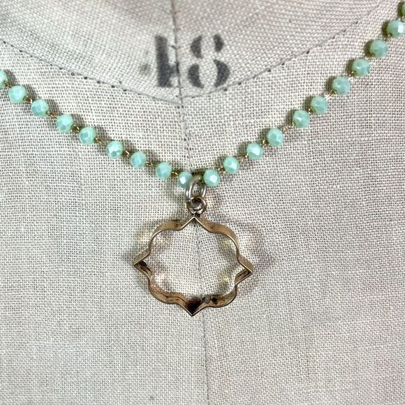 Antique Quatrefoil Watch Fob Assemblage Necklace Green Faceted Rondelle Moroccan - Picture 6 of 6